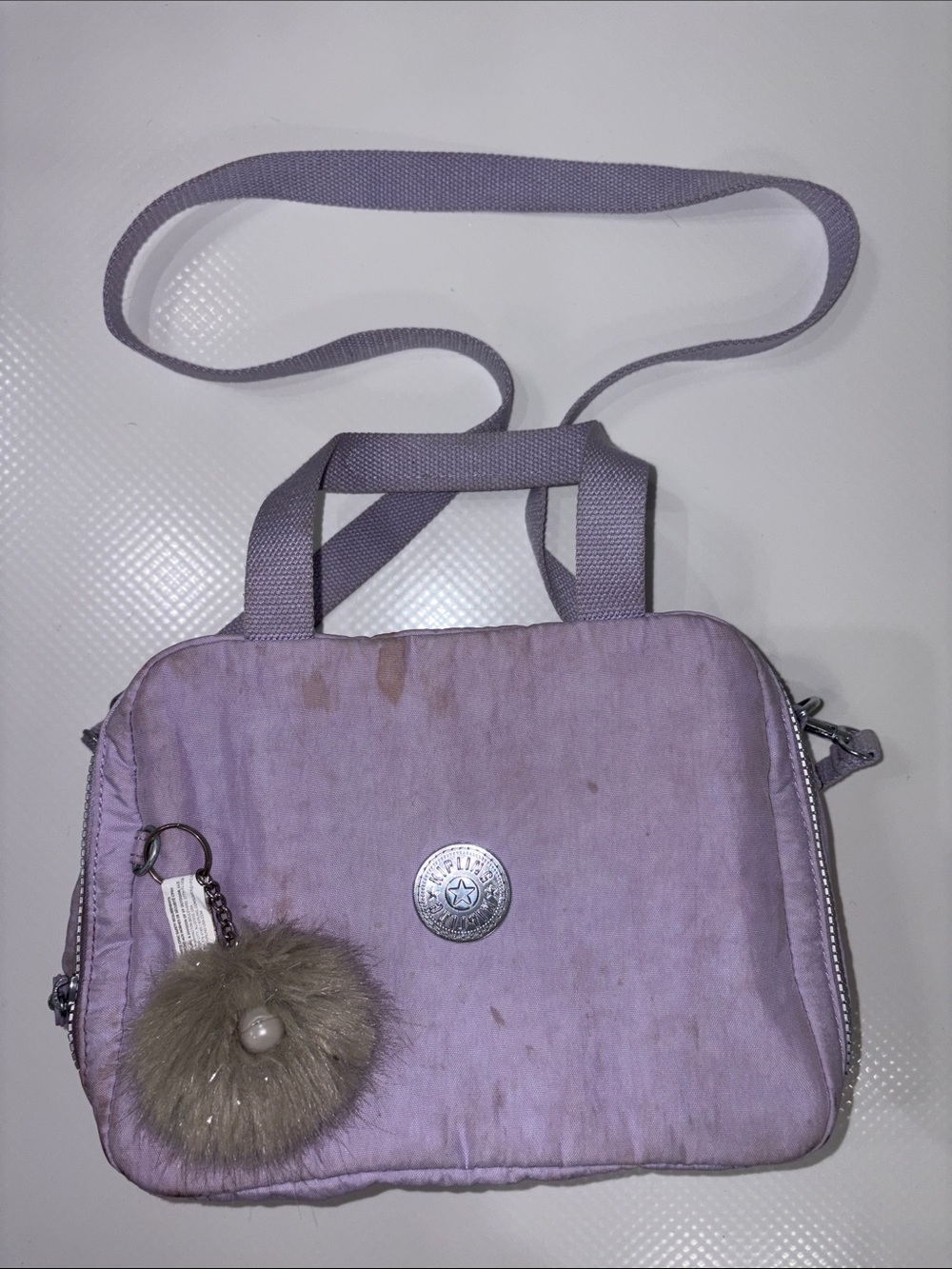Kipling Miyo Lunch Bag Lavender Lunch Bag with Pom Charm